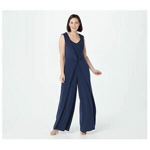G.I.L.I.‎ NEW $81 Drape Front Jettsetter Knit Jumpsuit in Dark Navy XXS